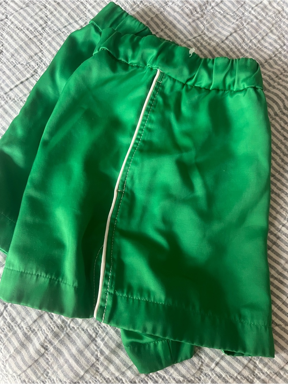 Zara Emerald Green Satin Athletic Shorts with White Piping - Picture 2 of 7